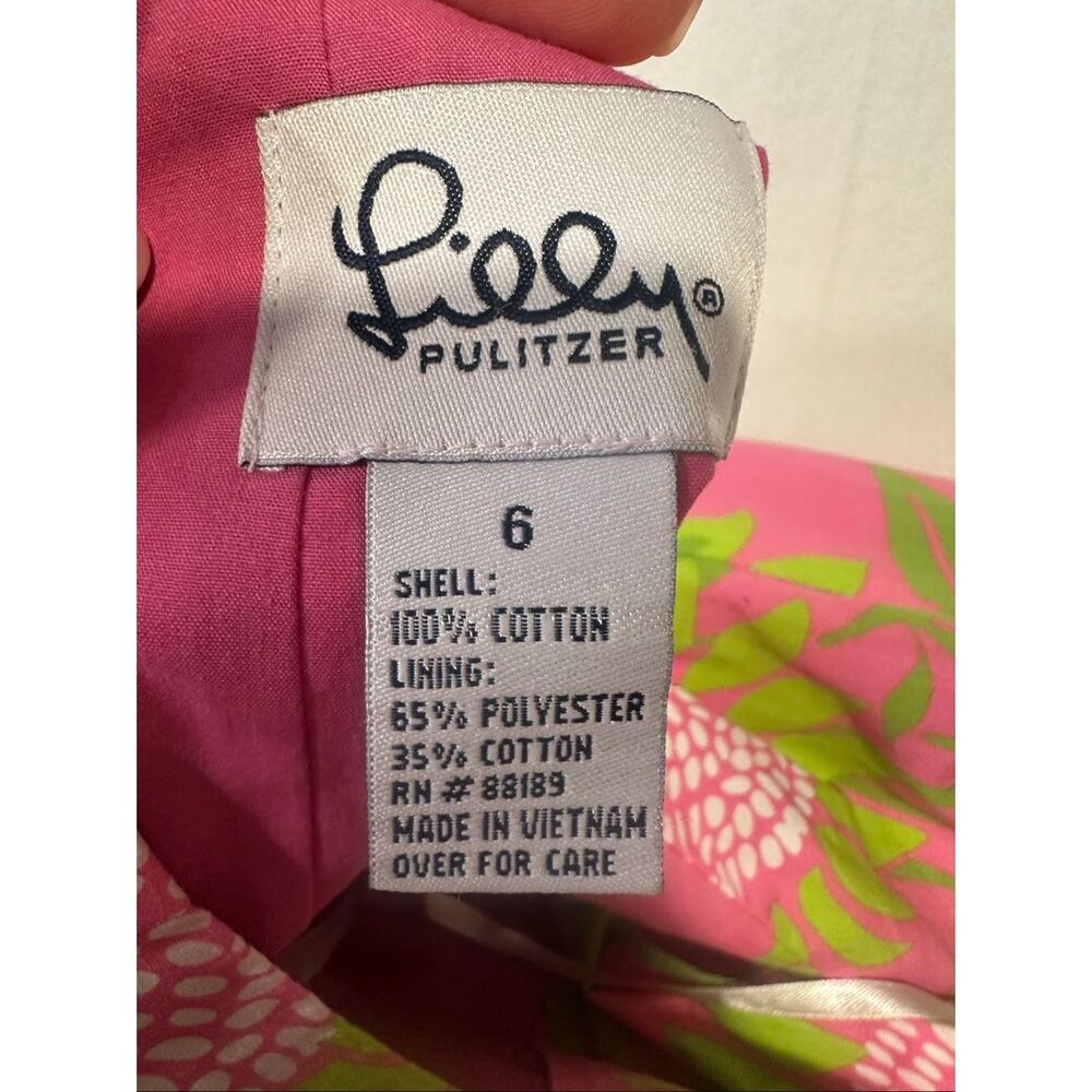 Lilly Pulitzer Strapless Pink Green Floral Cotton Midi Dress Women’s Size 6 - Picture 6 of 6